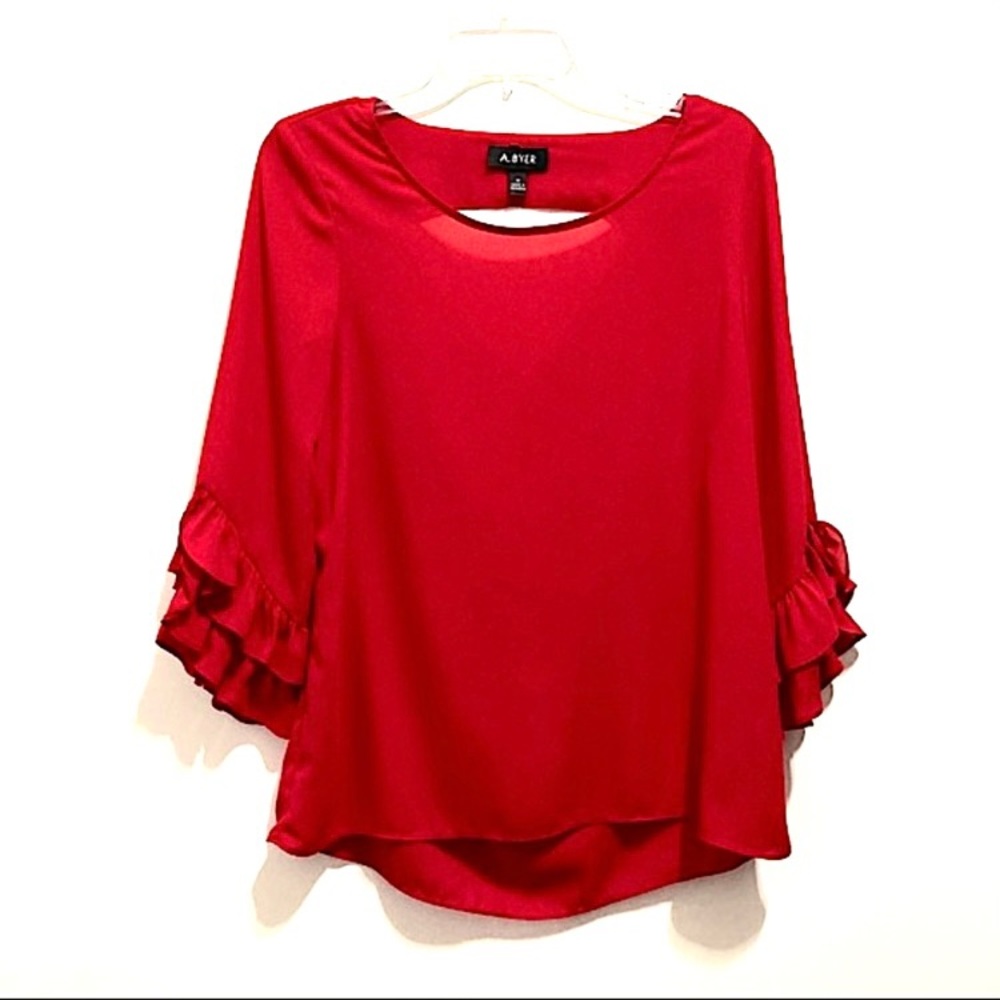 A. Byer Women’s Special Occasion Double Ruffle Sleeve Top